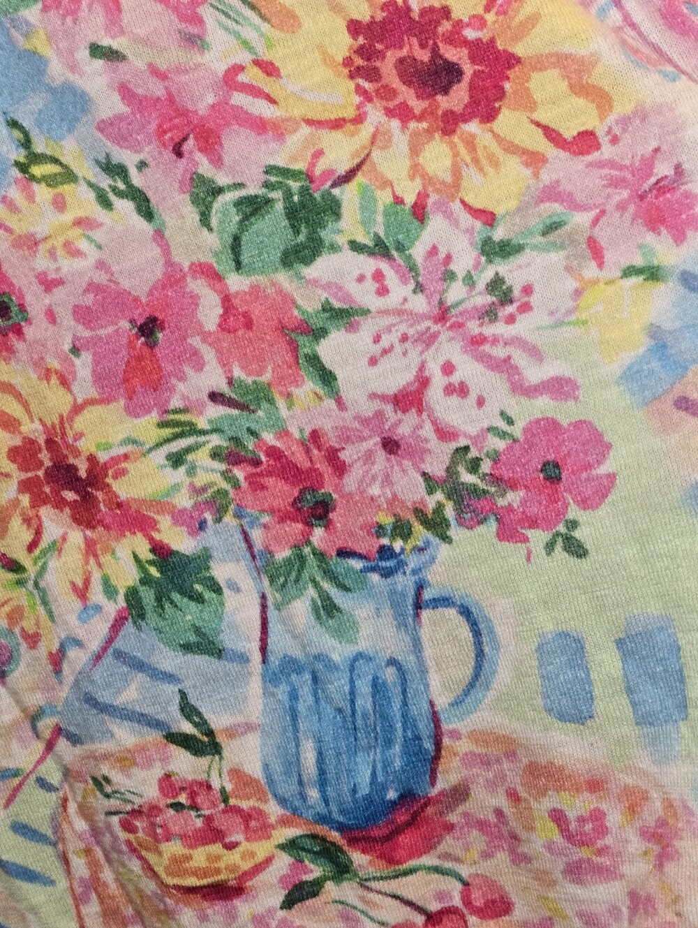 Talbots Multicolor Floral Scenic Short Sleeve Tee in Pink Blue Green Yellow - Picture 8 of 8